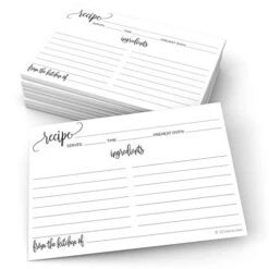 Recipe Cards With From The Kitchen Of (Set Of 50) 4" X 6" - Black And White Modern Minimalist, Large Double-Sided For Weddings, Bridal Shower - Made In USA