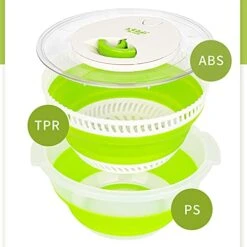 HEIMP Dryer Fold Salad Spinner, Lettuce Vegetables And Fruits Quickly Drain Easy To Use Salad Spinner With Bowl, Colander And Built In Draining Kitchen Slicer -KitchenAid Shop 41D5isLAWqS