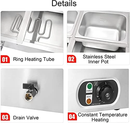 MEHAOC 1500W Food Heater, Buffet Heater, Steam Table Top, Oven Steam Table With Temperature Control, Party, Dining, Restaurant (Color: 2 Loaves) (2 Loaves) 8 MEHAOC 1500W Food Heater, Buffet Heater, Steam Table Top, Oven Steam Table With Temperature Control, Party, Dining, Restaurant (Color: 2 Loaves) (2 Loaves) - Image 6