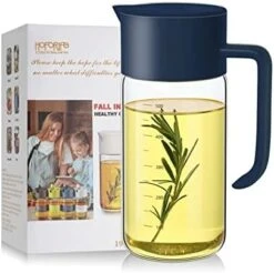 Hoforife Glass Olive Oil And Vinegar Dispenser With Auto Flip Caps For Kitchen Cooking No Drip, 17 Oz Borosilicate Glass Snap Fastener Oil Pourer Bottle Shatterproof, Leakproof (Black) -KitchenAid Shop 41D8FpVjrL. AC