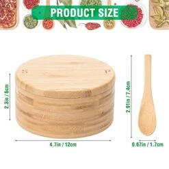 Bamboo Salt And Pepper Bowl Box - 2 Compartments Container Salt Cellar Storage - Built-in Mini Spoon For Salt & Pepper Keeper - Swivel Lid With Magnet To Keep Dry -KitchenAid Shop 41DChDDzfxL