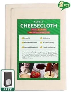 Cheesecloth,muslin Cloth,Grade 90,20X20inches Hemmed Edges,100% Unbleached Cheesecloth,Reusable Strainer Cloth,For Cheese/Butter/Nut Milk/Turkey/Soup/Tea/Yogurt（2 Pieces）,cheese Cloths -KitchenAid Shop 41DFyinGKJS. AC