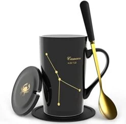 -15oz Scorpio Coffee Mug With Long Handle Spoon Lid Birthday Gift Ceramic Creative Constellation Zodiac Capacity Tea Cup For Cocoa Water Milk Juice (Scorpio-Black Gold) -KitchenAid Shop 41DO7hpC0yL. AC
