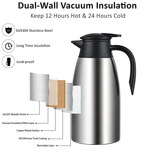 Coffee Carafe For Keeping Hot,68oz/2L Thermal Carafe For Hot Liquids,Insulated Coffee Thermos Carafe,Stainless Steel Thermal Pot Flask,Dual Wall Insulated Water Tea Beverage Dispenser & Cleaner Brush 3 Coffee Carafe For Keeping Hot,68oz/2L Thermal Carafe For Hot Liquids,Insulated Coffee Thermos Carafe,Stainless Steel Thermal Pot Flask,Dual Wall Insulated Water Tea Beverage Dispenser & Cleaner Brush