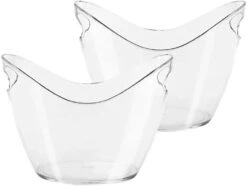 2 Pack Clear Ice Bucket & Holder By Better Above - Oval Plastic Beverage Drink Tub With Handles For Champagne, Wine, Beer, And Drinks Bottle For Outdoor And Indoor Parties - 3.5 Liter