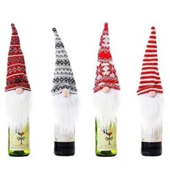4Pcs Christmas Red Wine Bottle Cap, Knit Hat Forest Old Man Christmas Wine Bottle Cover, Christmas Wine Bottle Bag For Christmas Party Decoration