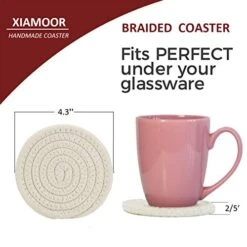 Bsorbent Drink Coasters Handmade Braided Drink Coasters 6 Pack (4.3 Inch, Round, 8mm Thick) Super Absorbent Heat-Resistant Coasters For Drinks Great Housewarming Gift (Beige, 6 Pack) -KitchenAid Shop 41DU6jEdmpL