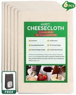 Cheesecloth,muslin Cloth,Grade 90,20X20inches Hemmed Edges,100% Unbleached Cheesecloth,Reusable Strainer Cloth,For Cheese/Butter/Nut Milk/Turkey/Soup/Tea/Yogurt（2 Pieces）,cheese Cloths -KitchenAid Shop 41DVPHIH7PS. AC