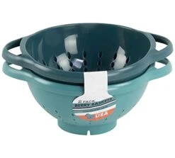 2 Pack Mini Colander Berry Baskets - Plastic, Durable Kitchenware, Dishwasher Safe - Made In The USA - Prussian Blue & Light Teal