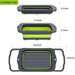 Colander Collapsible, Over Sink Silicone 9 Quart(8.5L) Extra Large Kitchen Strainers With Extendable Handles, Veggies, Fruit And Pasta Foldable Strainer, BPA Free, Kitchen Essential