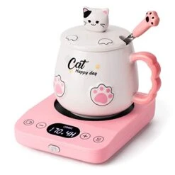 Coffee Mug Warmer & Cute Cat Mug Set, Electric Coffee Warmer For Desk With 9 Temp Setting (Up To 180â/ 80â), 1-9 Timer Smart Cup Warmer Plate For Beverage Milk Tea, Gravity Induction Auto ON/Off