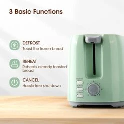 ILER 2 Slice Toaster, 1.3 Inches Wide Slot Bagel Toaster With 7 Shade Settings And Double Side Baking, Compact Bread Toaster With Removable Crumb Tray, Defrost Cancel Function Green -KitchenAid Shop 41DxjqLa0xL