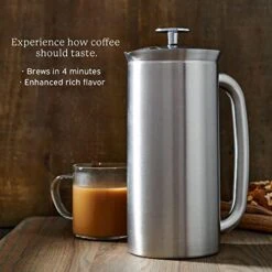 - P7 French Press - Double Walled Stainless Steel Insulated Coffee And Tea Maker With Micro-Filter, Keep Drinks Hot For Hours, Perfect For Home Or Travel (Polished Stainless Steel, 32 Ounce)