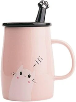 Cute Blue Cat Mug, Funny Ceramic Cofffee Mug With Stainless Steel Spoon, Novelty Coffee Mug For Crazy Cat Lovers -KitchenAid Shop 41EFaAt5mTL. AC
