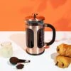 French Press Coffee Maker, Glass Classic Copper 304 Stainless Steel Coffee Press, Cold Brew Heat Resistant Thickened Borosilicate Coffee Pot For Camping Travel Gifts, 34 Ounce