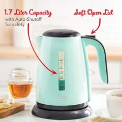 Dash Ash Easy Electric Kettle + Water Heater With With Rapid Boil, Cool Touch Handle, Cordless Carafe + Auto Shut Off For Coffee, Tea, Espresso & More, 57 Oz. / 1.7L - Aqua -KitchenAid Shop 41EL3oFOPYL