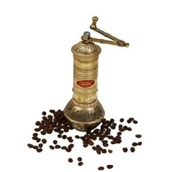 7.6" Handmade Hand Crafted Hammered Manual Brass Coffee Mill Grinder Sozen, Portable Stainless Steel Conical Burr Coffee Mill, Portable Hand Crank Turkish Coffee Grinder