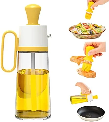 Glass Olive Oil And Vinegar Bottle With Brush Silicone Measuring Dropper 3 In 1 For Cooking, Oil Dispenser Bottle For Kitchen Salad Frying Baking BBQ Grill 18.6oz (Yellow) 7 Glass Olive Oil And Vinegar Bottle With Brush Silicone Measuring Dropper 3 In 1 For Cooking, Oil Dispenser Bottle For Kitchen Salad Frying Baking BBQ Grill 18.6oz (Yellow) - Image 5