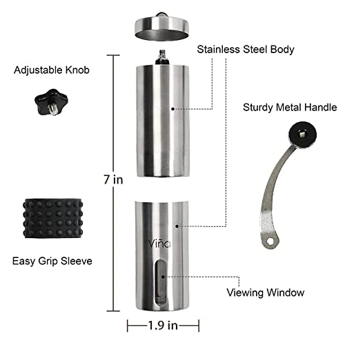Manual Coffee Grinder, Adjustable Ceramic Burr Premium Stainless Steel Portable Mill With Milk Foam Maker Wand Storage Bag And Coffee Spoon For Travel, Gifts For Coffee Lovers 4 Manual Coffee Grinder, Adjustable Ceramic Burr Premium Stainless Steel Portable Mill With Milk Foam Maker Wand Storage Bag And Coffee Spoon For Travel, Gifts For Coffee Lovers - Image 2