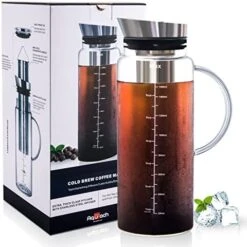 Cold Brew Coffee Iced Tea Maker & Fruit Pitcher - Large Capacity 68 Ounces - With Durable Glass Carafe/Fine Mesh Steel Infuser/Airtight Lid -KitchenAid Shop 41EvkIPhe0L. AC 1