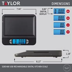Taylor USB Rechargeable Digital Kitchen And Food Scale, 11 Pound Capacity With Dishwasher Safe Tray, Cord Included