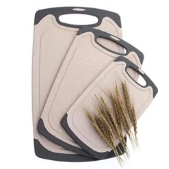 Cutting Boards For Kitchen, Anti-Skid Eco-Wheat Straw Cutting Board Set (3 Pcs), Dishwasher Safe (light Brown)
