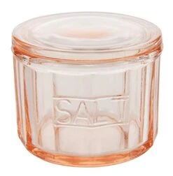 OME-X Depression Style Pink Glass Salt Cellar With Lid, Retro Kitchen Decor, Wedding Gift - 3 1/2" H X 4" D