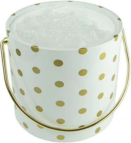 Hand Made In USA White & Gold Double Walled 3-Quart Insulated Ice Bucket With Ice Tongs (Polka Dot Collection) 6 Hand Made In USA White & Gold Double Walled 3-Quart Insulated Ice Bucket With Ice Tongs (Polka Dot Collection) - Image 4