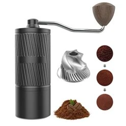 ELLYFISH Manual Coffee Grinder, SUS 420 Stainless Steel Conical Burr, 3-Bearing Fixing Shaft Coffee Grinder, Wood Knob, 30 Grind Settings For Espresso, Drip Coffee, French Presses