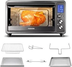 Toshiba Speedy Convection Toaster Oven Countertop With Double Infrared Heating, 10-in-1 With Toast, Pizza, Rotisserie, Larger 6-slice Capacity, 1700W, Black Stainless Steel, Includes 6 Accessories -KitchenAid Shop 41Fdas0eaaL. AC
