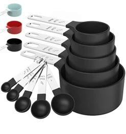 Measuring Cups & Spoons Set, Stackable Cups And Spoons, Nesting Measure Cups With Stainless Steel Handle, Kitchen Gadgets For Cooking & Baking (5+5, Black)