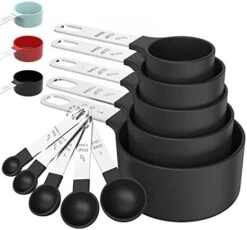 Measuring Cups & Spoons Set, Stackable Cups And Spoons, Nesting Measure Cups With Stainless Steel Handle, Kitchen Gadgets For Cooking & Baking (5+5, Black) -KitchenAid Shop 41Ffe4sogDL. AC