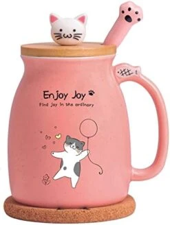 Novelty Cat Mug Cute Ceramic Coffee Cup With Kawaii Wooden Kitty Lid, Lovely Cat Claw Spoon, Anime Wooden Cat Coaster, Cat Things Pink Birthday Mug Gift For Cat Lovers Girl Kids Women 480ML (Pink) 20 Novelty Cat Mug Cute Ceramic Coffee Cup With Kawaii Wooden Kitty Lid, Lovely Cat Claw Spoon, Anime Wooden Cat Coaster, Cat Things Pink Birthday Mug Gift For Cat Lovers Girl Kids Women 480ML (Pink) -KitchenAid Shop 41FxDRKhpXL. AC