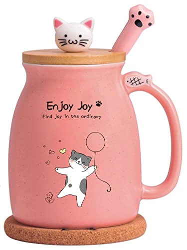 Novelty Cat Mug Cute Ceramic Coffee Cup With Kawaii Wooden Kitty Lid, Lovely Cat Claw Spoon, Anime Wooden Cat Coaster, Cat Things Pink Birthday Mug Gift For Cat Lovers Girl Kids Women 480ML (Pink) 3 Novelty Cat Mug Cute Ceramic Coffee Cup With Kawaii Wooden Kitty Lid, Lovely Cat Claw Spoon, Anime Wooden Cat Coaster, Cat Things Pink Birthday Mug Gift For Cat Lovers Girl Kids Women 480ML (Pink)