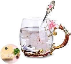 Ea Cup, Mother’s Day Gifts, Coffee Mug Cups, Lily Flower Glass Tea Cup, Unique Personalized Birthday Present Ideas For Women Grandma Mom Teachers Hot Beverages 13OZ Pink -KitchenAid Shop 41G cSnYxaL. AC