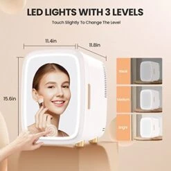 12L Skincare Fridge With Drawer & LED Mirror, Beauty Mini Refrigerator Eco & Quiet For Bedroom, Portable Compact Makeup Fridge Skin Care Cosmetics Chill, Perfect For Girls & Woman - White Pink -KitchenAid Shop 41GIkEjgDQL