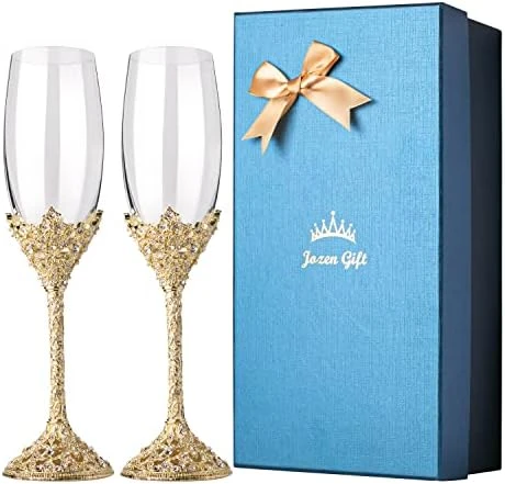 Silver Champagne Flutes - Crystal Glasses Metal Base With Crystal Stones, Set Of 2 Toasting Flute Pair, Wedding Anniversary Party Birthday Banquets, Gifts For Bride And Groom7oz… 9 Silver Champagne Flutes - Crystal Glasses Metal Base With Crystal Stones, Set Of 2 Toasting Flute Pair, Wedding Anniversary Party Birthday Banquets, Gifts For Bride And Groom7oz… - Image 7