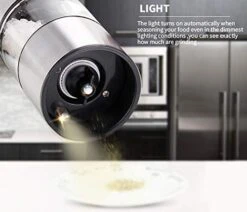 Stainless Steel Automatic Pepper Grinder Electronic Salt And Pepper Grinder Set W LED- Battery Operated Pepper Grinder - Light Up Salt And Pepper Shakers Electric Pepper Grinder Mill -KitchenAid Shop 41GRwiEIkfL