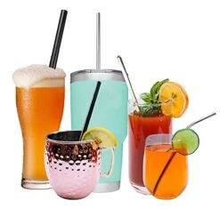 Reusable Metal Stainless Steel Straw Set Of 12 Short 6” Cocktail 8.5” Smoothie And 10.5” Tumbler Drinking Straws Black And Silver Home Bar Backyard Essentials -KitchenAid Shop 41GVQ8a9HrS