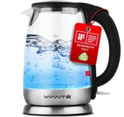 Glass Electric Tea Kettle. Fast Water Boiler. BPA-FREE Stainless Steel & Borosilicate Glass. Designed In Italy. 8 Cups Capacity. 1.7 Liters By Vianté