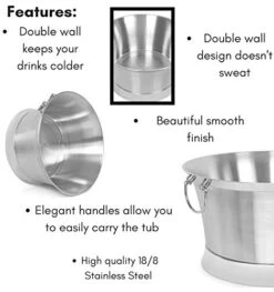 IrdRock Home Double Wall Round Beverage Tub - Stainless Steel - Ice Bucket - Metal Decorative Drink Cooler - House Party - Handles Small Container - Large -KitchenAid Shop 41Gi8CeuACL