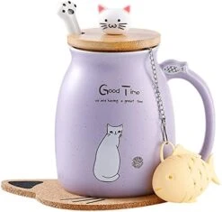 Cat Mug Cute Ceramic Coffee Mugs With Lovely Kitty Lid Cat Paw Spoon Kawaii Coaster Novelty Tea Cup Pink Mug For Women Christmas Mug Mothers Day Gifts Birthday Gifts 380ML -KitchenAid Shop 41H7xHXjtoL. AC