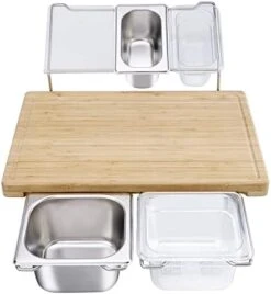 Extensible Bamboo Cutting Board Set With 4 Containers For Kitchen With Juice Groove, Eco-friendly Chopping And Serving Board For Meats Bread Fruits - M 15.7" X 10.2" -KitchenAid Shop 41HA8c3TuUL. AC