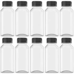 10 Pcs 4 Oz Plastic Juice Bottles With Lids, Empty Clear Containers For Juice, Milk And Other Beverage