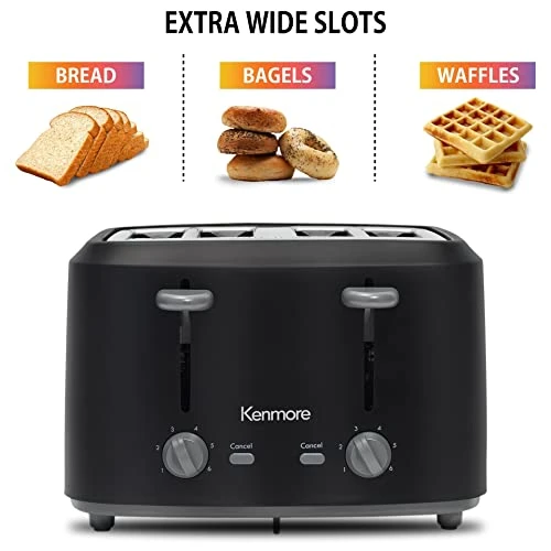 Enmore 4-Slice Toaster With Dual Controls, Matte Black And Gray, Wide Slots, Self-Adjusting Bread Guides, Adjustable Browning, 6 Shade Settings, Toast, Bagels, Waffles, English Muffins 7 Enmore 4-Slice Toaster With Dual Controls, Matte Black And Gray, Wide Slots, Self-Adjusting Bread Guides, Adjustable Browning, 6 Shade Settings, Toast, Bagels, Waffles, English Muffins - Image 5