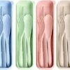 Eusable Utensil Set With Case,Travel Utensil,Wheat Straw Silverware Including Knife Spoon Fork 4 Sets For Travel Picnic Camping Or Daily Use(Green,Beige,Pink,Blue)