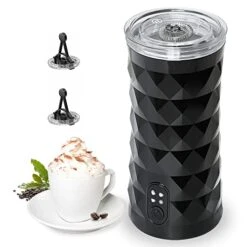 Milk Frother And Steamer: 4in1 Electric Coffee Maker With Quiet Operation, Diamond Design, Temperature Control, And Auto Shut-Off. Enjoy Your Favorite Drinks(BLACK)