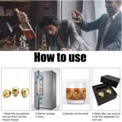 Bullet Whiskey Stones Steel Ice Cubes, Stainless Steel Skull Ice Cube Wine Beer Ice Cooler, Kitchen Drink Tools Gadgets (Golden Gift Box A) -KitchenAid Shop 41Ho1opdJfL