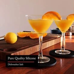 Silicone Coasters For Drinks With Holder Set Of 8 - Cup Coasters For Indoor & Outdoor - Durable Rubber Coasters For Tabletop Protection - Wine Accessories Ideal As Valentines Day Gifts - Black -KitchenAid Shop 41I5NfQitSL