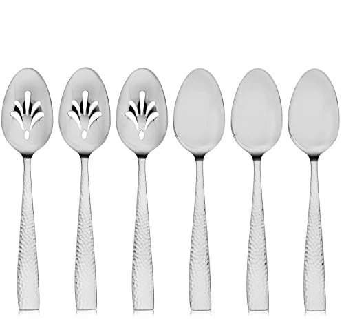 6-Piece Hammered 18/10 Stainless Steel Silverware Serving Spoons Set - Hostess Buffet Flatware 5 6-Piece Hammered 18/10 Stainless Steel Silverware Serving Spoons Set - Hostess Buffet Flatware - Image 3
